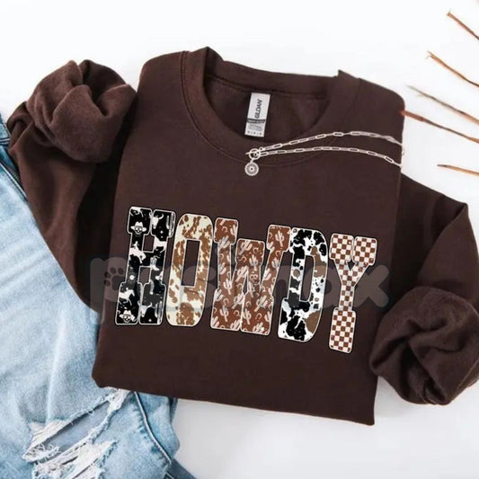 Howdy Yee Haw Western Sweatshirt | Retro Rustic Country Jumper | Cowgirl Aesthetic Crewneck | Fun Western Wear Gift