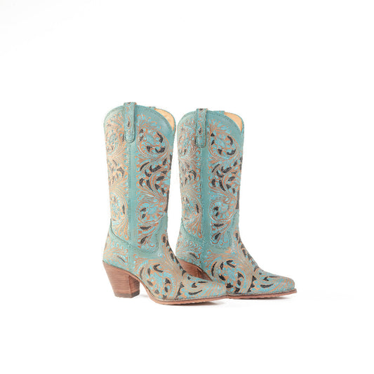 Myra Kasiopeah Cowgirl Leather Boots - Turquoise Western Boots for Women with Pointed Toe Heel