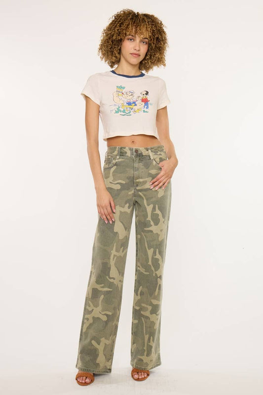 Kan Can High-Rise Camo Wide-Leg Jeans | Non-Distressed Comfort Denim